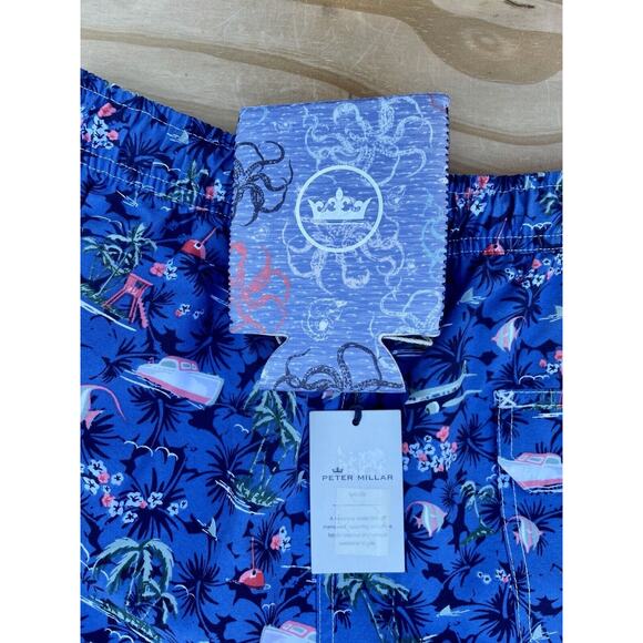 PETER MILLAR Seaside Swim Trunks w/ Koozie Men’s Blue Sz. M New Beach‎ Casual - Picture 6 of 9